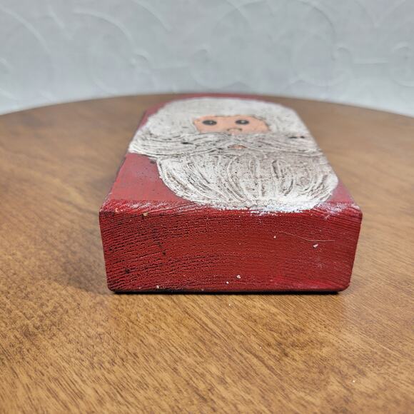 Vintage Hand Carved Wooden Santa Claus 6" Red Square Folk Art Christmas Holiday - Picture 6 of 12